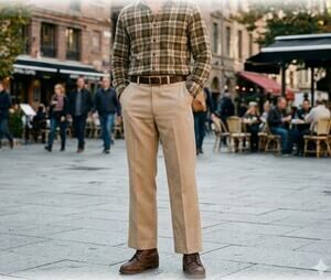 Kings Road Vintage Sears Mens Trouser Tan Stretch Khaki Pant 36" x 30" Polyester